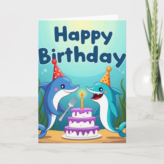 Cartoon Cetacean Party Card (Front)