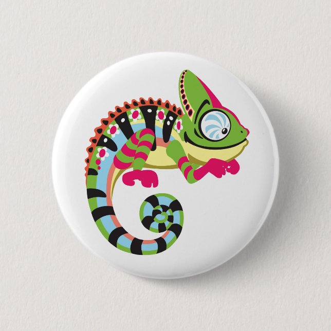 cartoon chameleon 6 cm round badge (Front)
