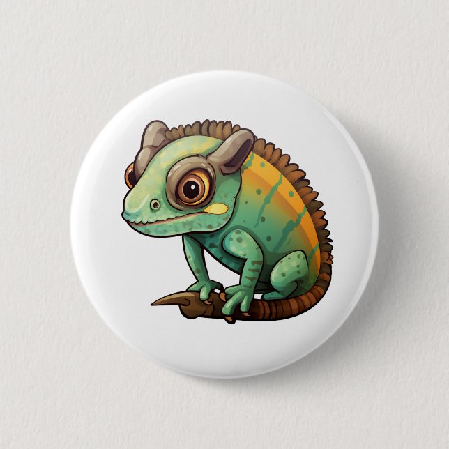 Cartoon chameleon illustration 6 cm round badge (Front)