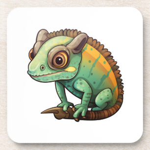 Cartoon chameleon illustration coaster
