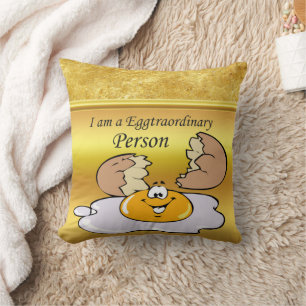cartoon character fried egg with big smile cushion