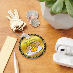 cartoon character fried egg with big smile key ring