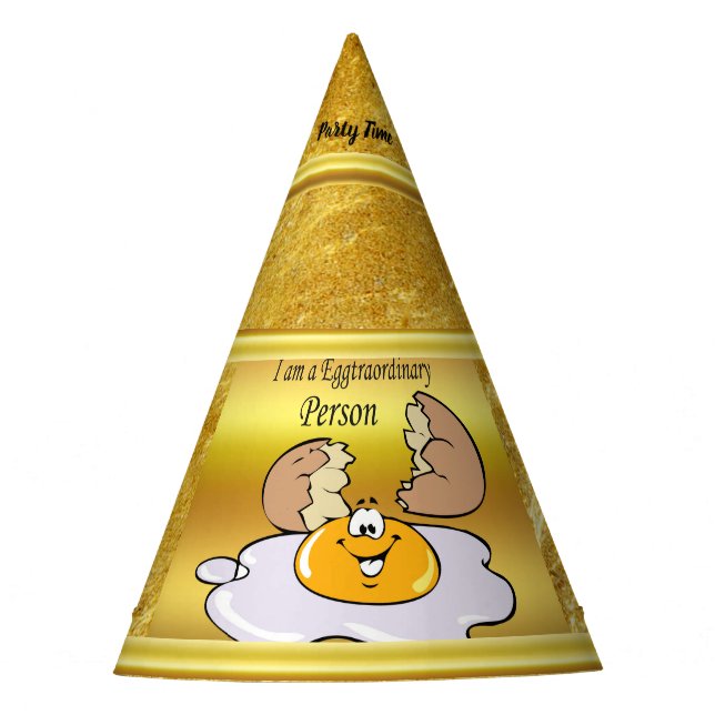 cartoon character fried egg with big smile party hat (Front)