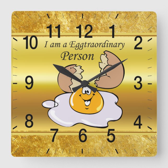 cartoon character fried egg with big smile square wall clock (Front)