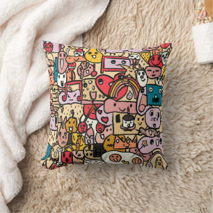 Cartoon Character Hand Drawn Toss Pattern Kids Cushion