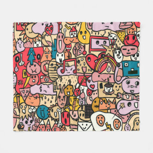 Cartoon Character Hand Drawn Toss Pattern Kids Fleece Blanket
