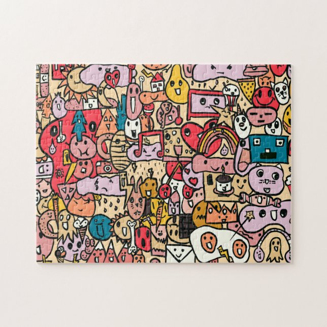 Cartoon Character Hand Drawn Toss Pattern Kids Jigsaw Puzzle (Horizontal)