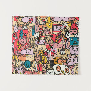 Cartoon Character Hand Drawn Toss Pattern Tapestry