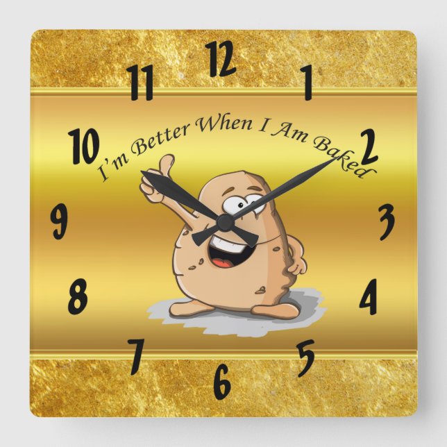 cartoon character potato with big eyes 2 square wall clock (Front)