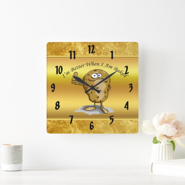 cartoon character potato with big eyes 3 square wall clock (Home)