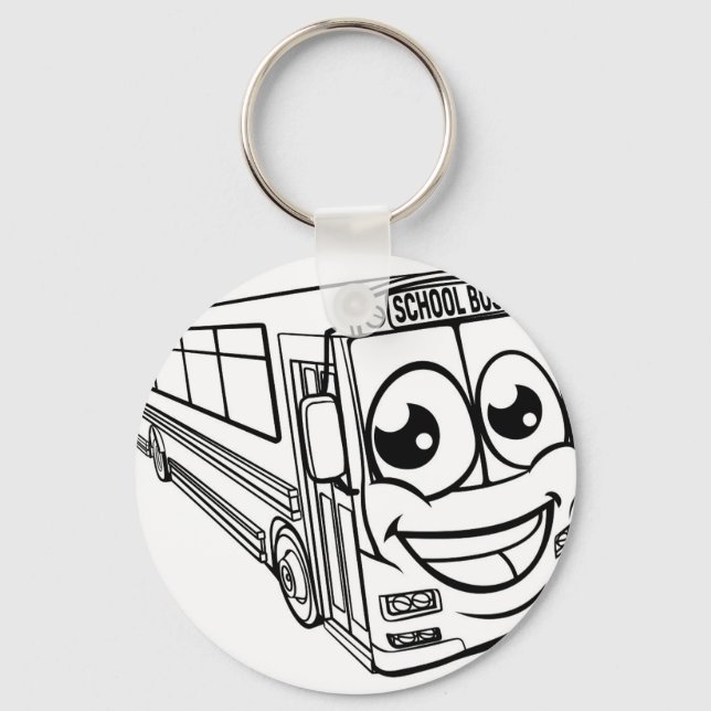 Cartoon Character School Bus Mascot Key Ring (Front)