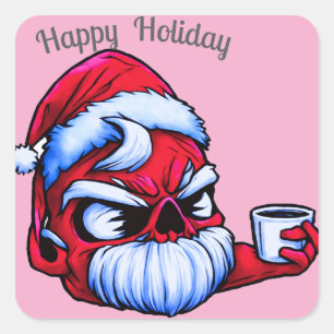 Cartoon character with Santa-claus and Coffeemug Square Sticker