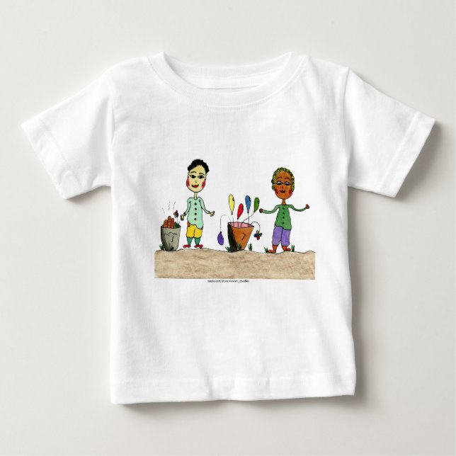 Cartoon characters with bucket of balloons. baby T-Shirt (Front)