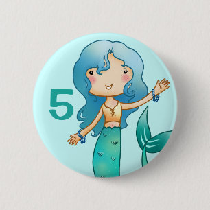 Cartoon Cheerful Mermaid Birthday 6 Cm Round Badge