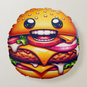 Cartoon Cheeseburger Round Pillow – Whimsical