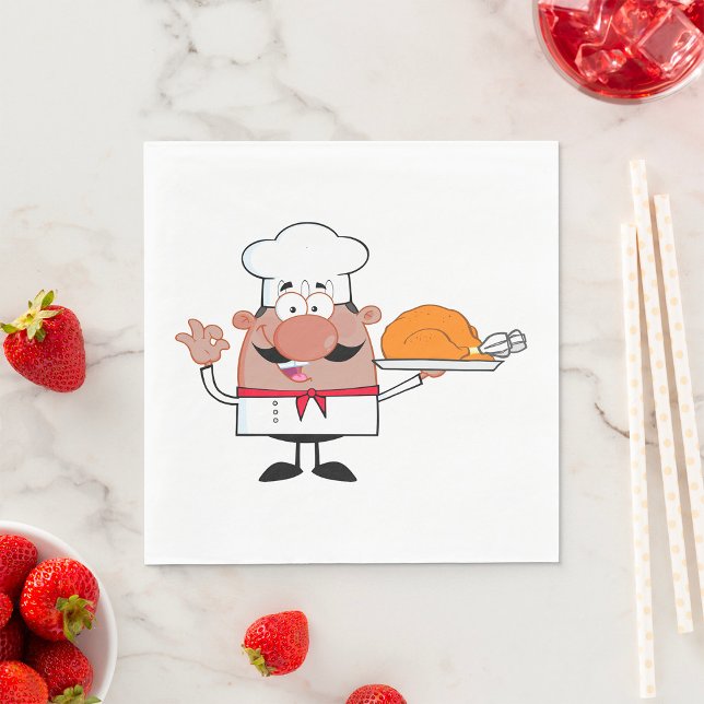 Cartoon Chef Holding Roast Turkey Napkin (Creator Uploaded)