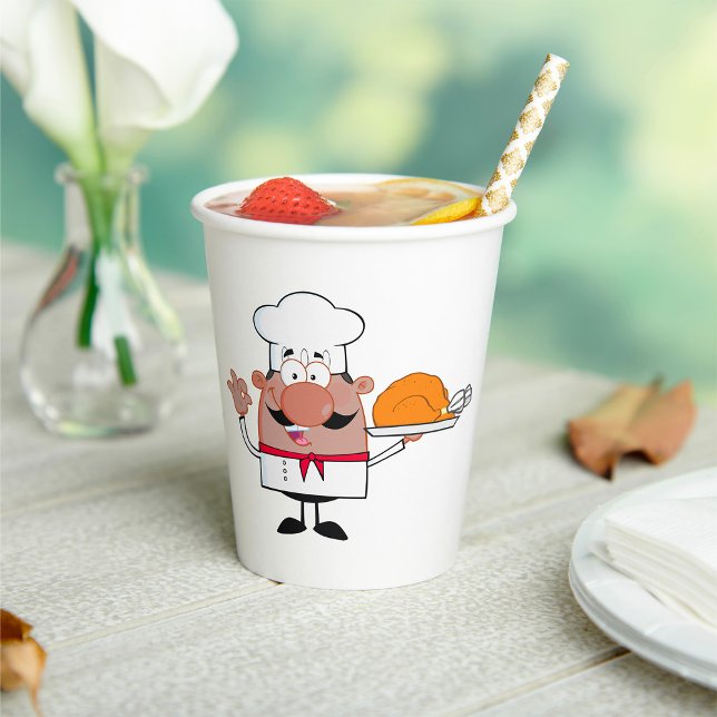 Cartoon Chef Holding Roast Turkey Paper Cups (Creator Uploaded)