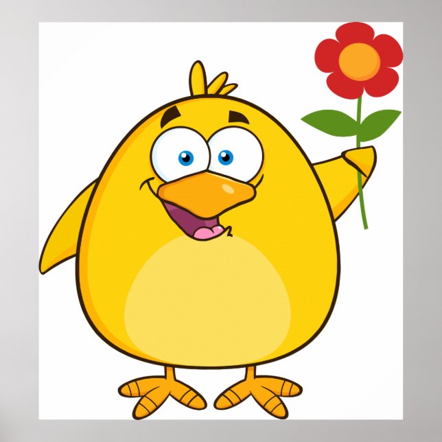 Cartoon Chick And Flower Poster (Front)