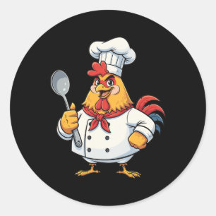 Cartoon Chicken Cook Rooster Chef Kitchen _1  Classic Round Sticker