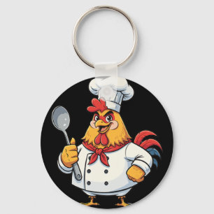 Cartoon Chicken Cook Rooster Chef Kitchen  Key Ring
