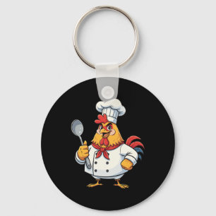 Cartoon Chicken Cook Rooster Chef Kitchen Key Ring