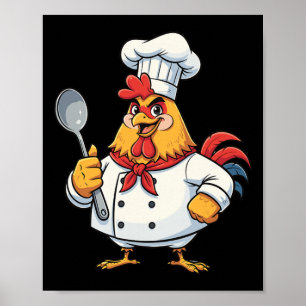 Cartoon Chicken Cook Rooster Chef Kitchen Poster