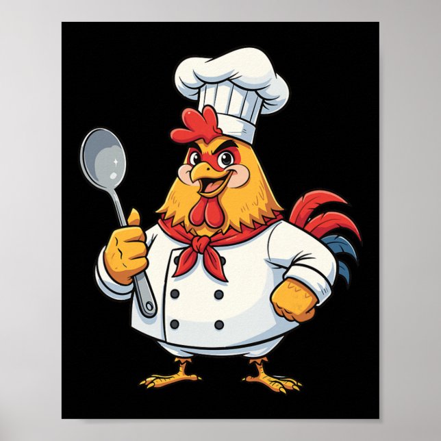 Cartoon Chicken Cook Rooster Chef Kitchen  Poster (Front)
