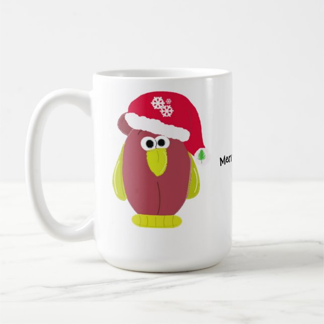 Cartoon Chicken in a Santa Hat Coffee Mug (Left)