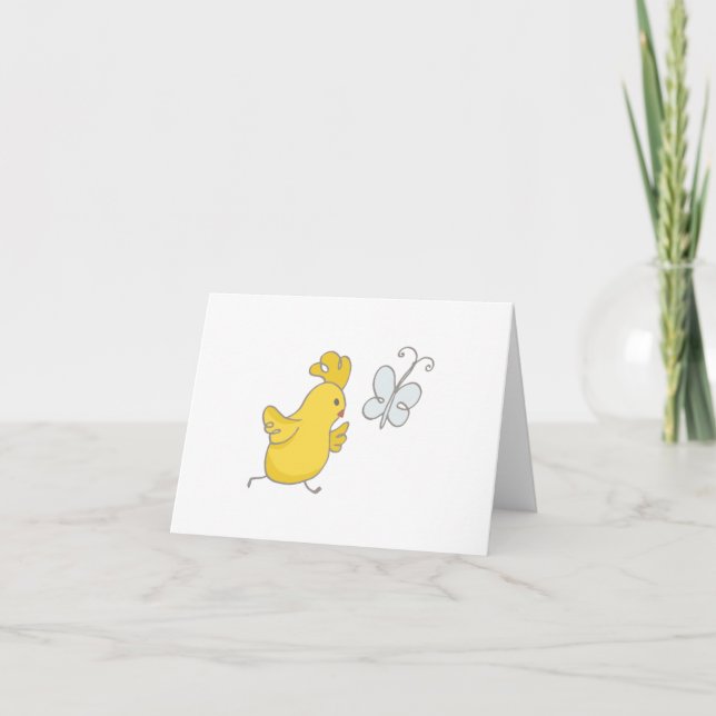 Cartoon Chicken Running After Butterfly BLANK  Card (Front)