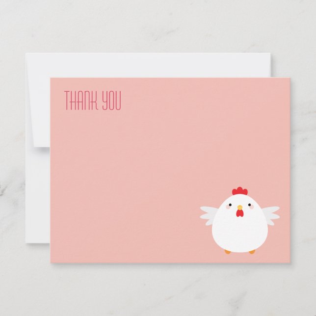 Cartoon Chicken (white) | Flat Thank You Note Card (Front)