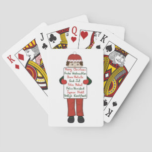 Cartoon Child holding Christmas Greetings Sign Playing Cards