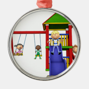 Cartoon Children at a Playground Metal Tree Decoration