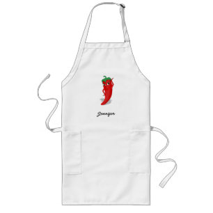 Cartoon Chili Pepper With Custom Name Long Apron