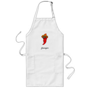 Cartoon Chili Pepper With Custom Name Long Apron
