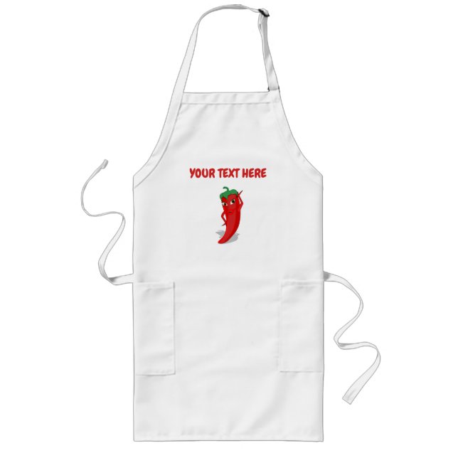 Cartoon Chili Pepper With Custom Text Long Apron (Front)