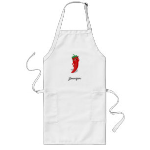 Cartoon Chilli Pepper With Custom Name Long Apron