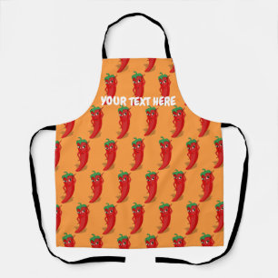 Cartoon Chilli Pepper With Custom Text Apron