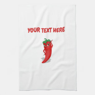 Cartoon Chilli Pepper With Custom Text Kitchen Tow Tea Towel