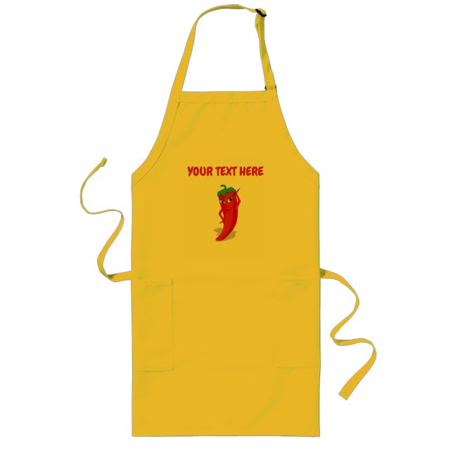 Cartoon Chilli Pepper With Custom Text Long Apron (Front)