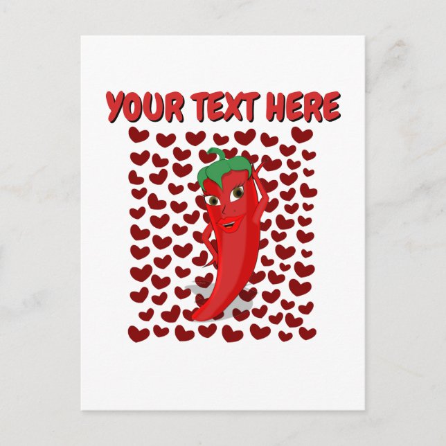 Cartoon Chilli Pepper With Custom Text Postcard (Front)