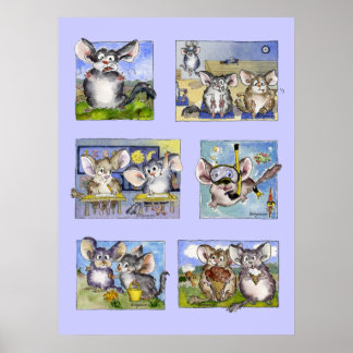 Cartoon Chinchillas Being Cute Custom Poster Print
