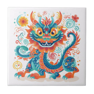Cartoon Chinese Dragon Wall Art Ceramic Tile