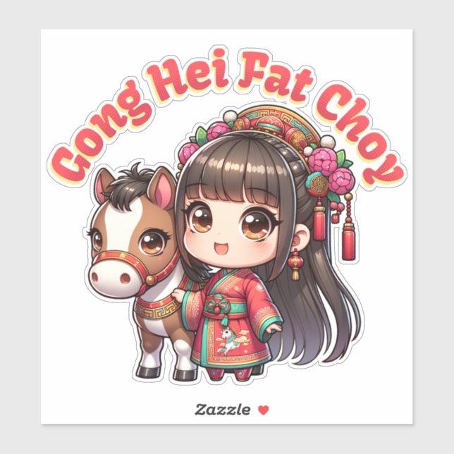 Cartoon Chinese New Year Horse and Girl (Sheet)