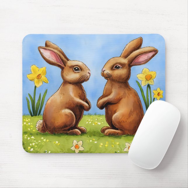 Cartoon Chocolate Easter Bunnies Mouse Pad (With Mouse)