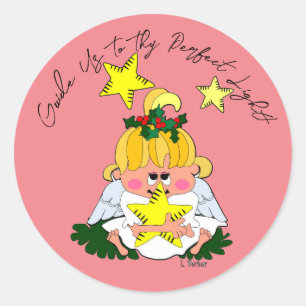 Cartoon Christmas Angel Holding Star Sticker
