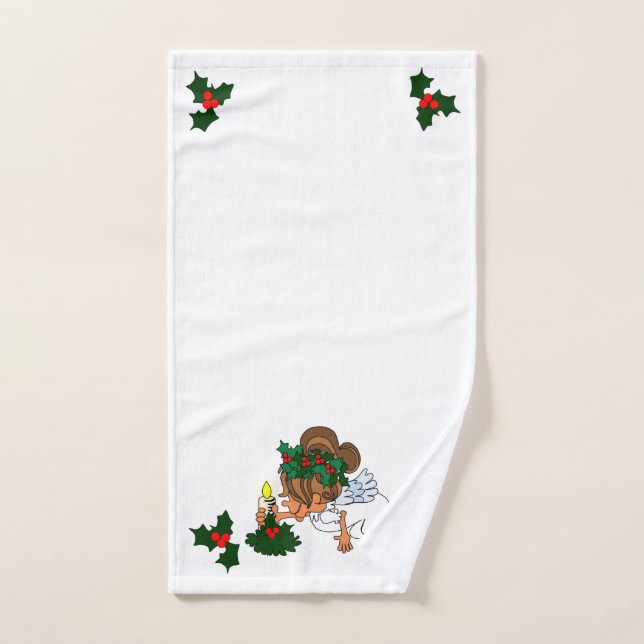 Cartoon Christmas Angel with Candle Holiday Towel (Hand Towel)