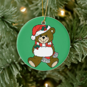 Cartoon Christmas Animal Teddy Bear Art Ceramic Ornament