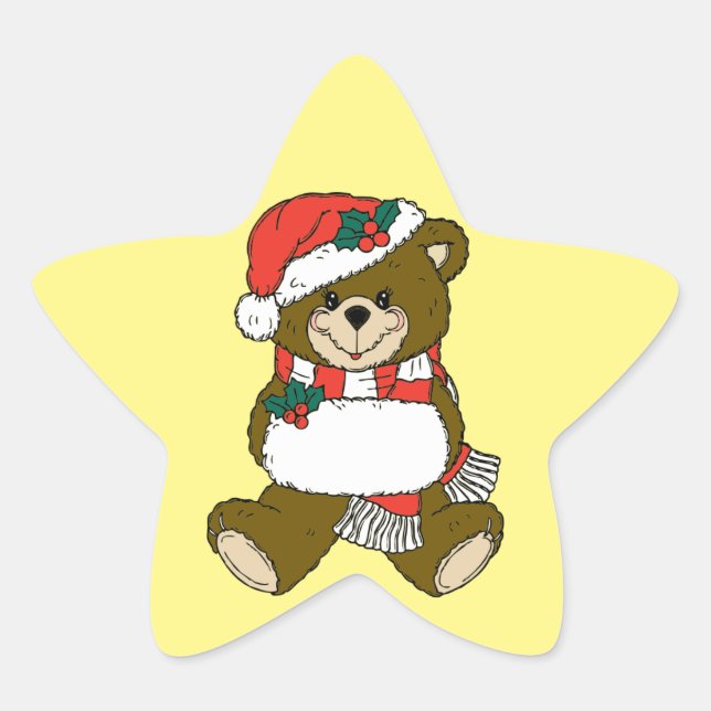 Cartoon Christmas Animal Teddy Bear Art Star Sticker (Front)