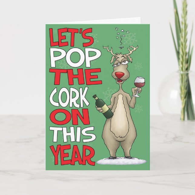Cartoon Christmas Card: Pop the Cork Holiday Card (Front)