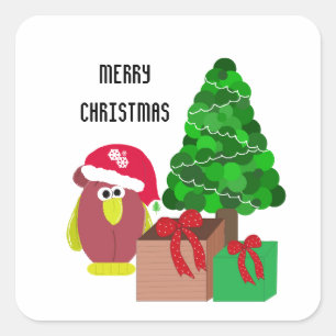 Cartoon Christmas Chicken Square Sticker